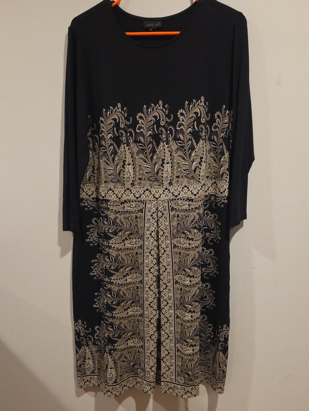 J. Jill Black Long Sleeve Dress with Paisley Motif